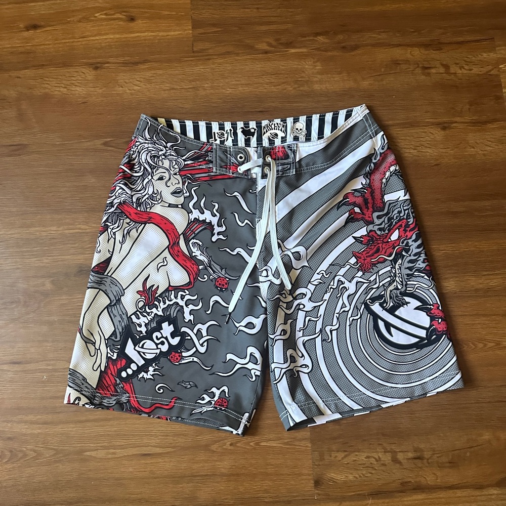 Graphic Men's Swim Shorts - Gray and Red